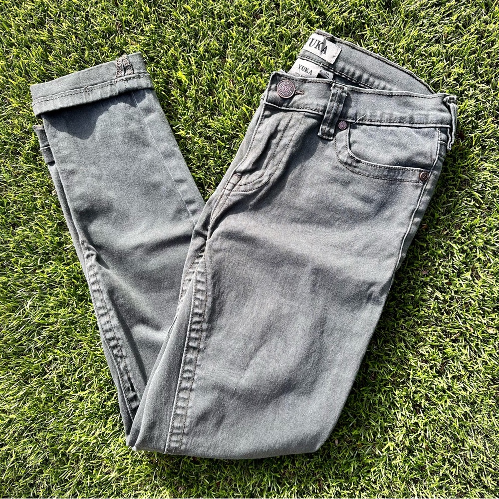 YUKA Paris Premium Denim Dark Green Cargo Style Jeans